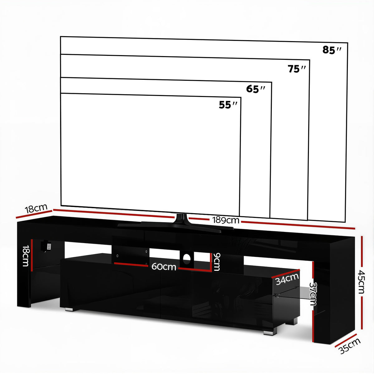 Elo LED Entertainment Unit TV Cabinet 189cm Black