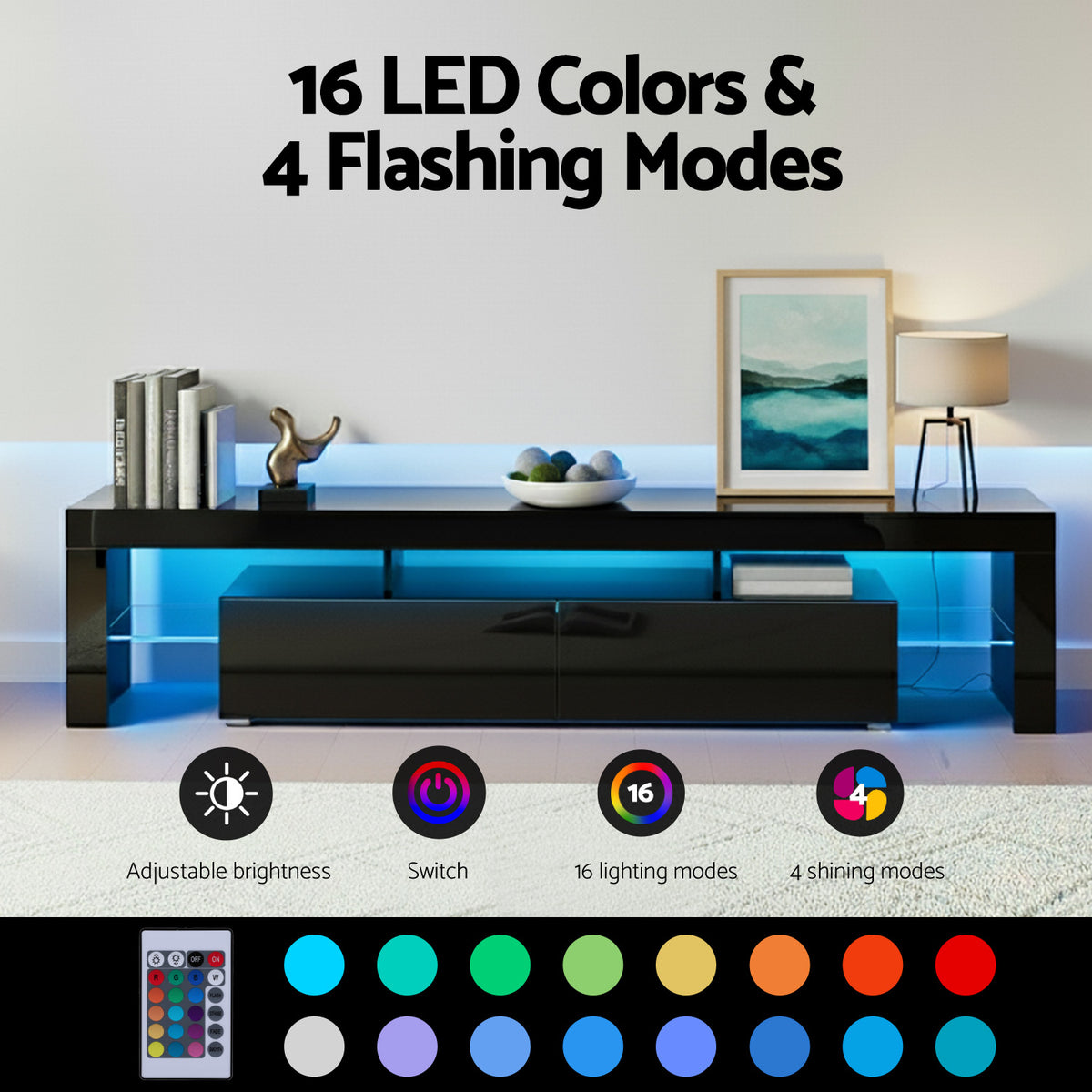 Elo LED Entertainment Unit TV Cabinet 189cm Black
