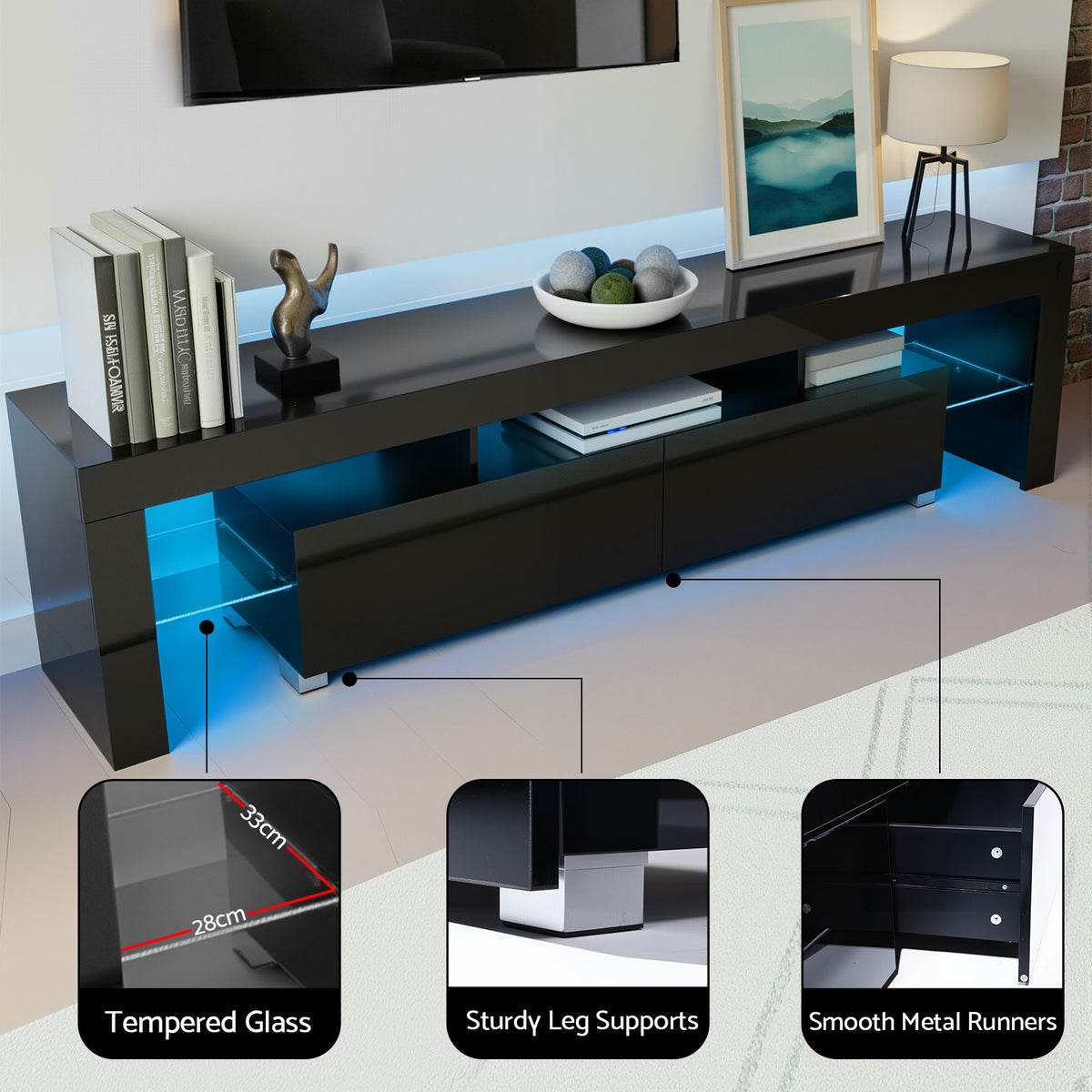 Elo LED Entertainment Unit TV Cabinet 189cm Black