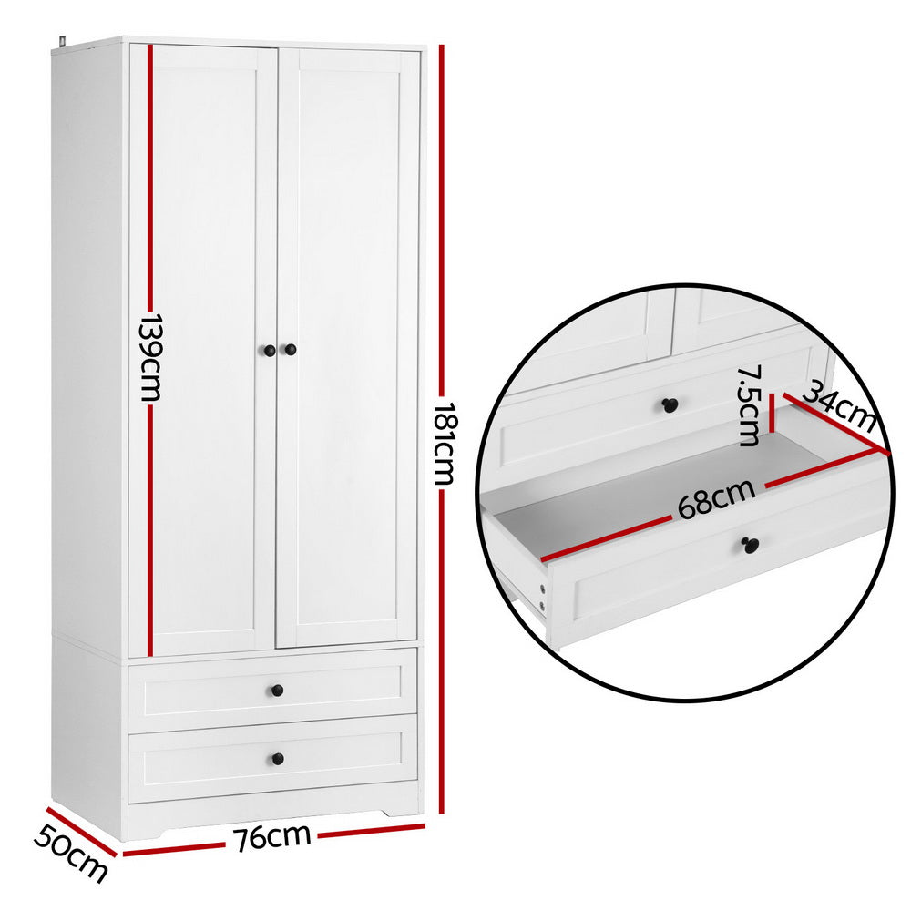 Artiss White Wardrobe Closet Organiser 2 Doors 2 Drawers