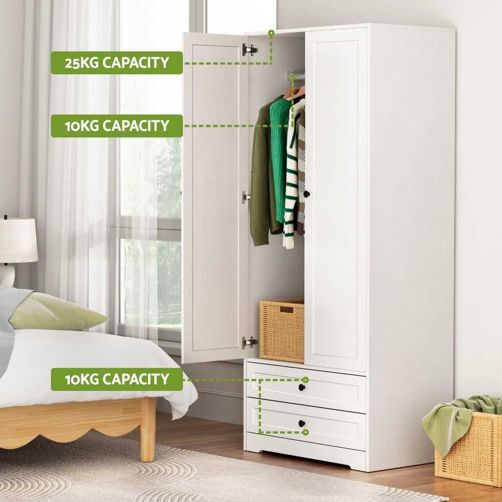 Artiss White Wardrobe Closet Organiser 2 Doors 2 Drawers