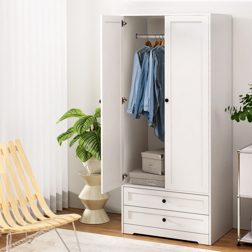Artiss White Wardrobe Closet Organiser 2 Doors 2 Drawers