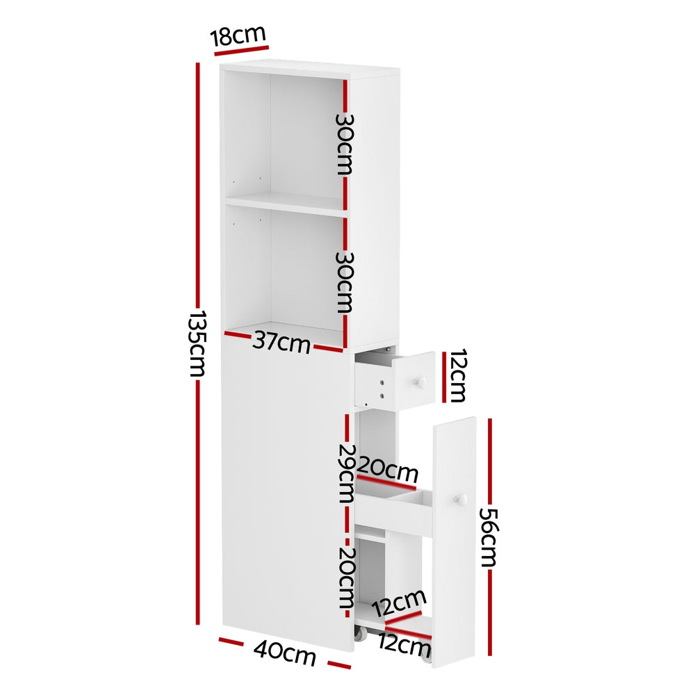 Artiss Bathroom Storage Cabinet Slim Toilet Corner 135cm White