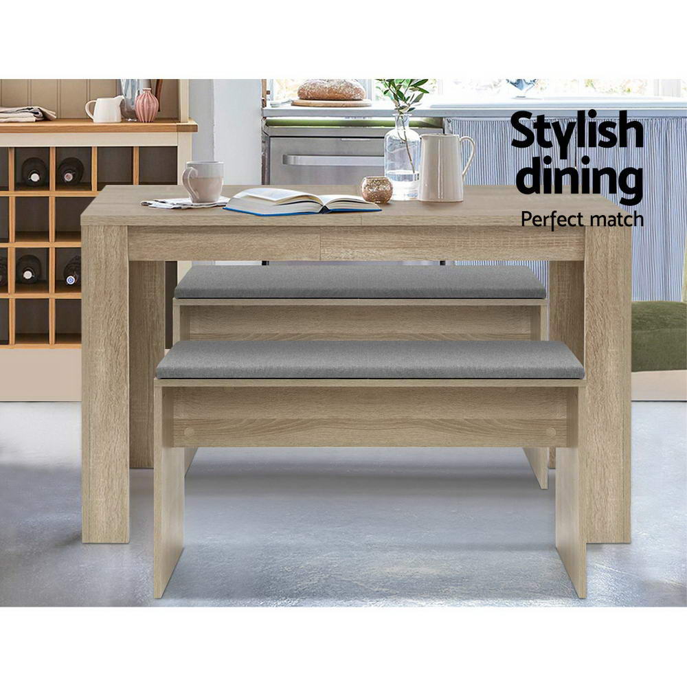 NATU 90cm Dining Bench Upholstered Seat Oak