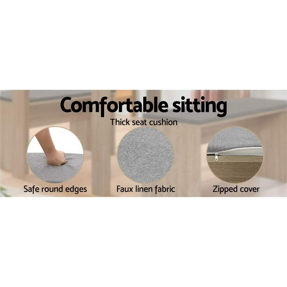 NATU 90cm Dining Bench Upholstered Seat Oak
