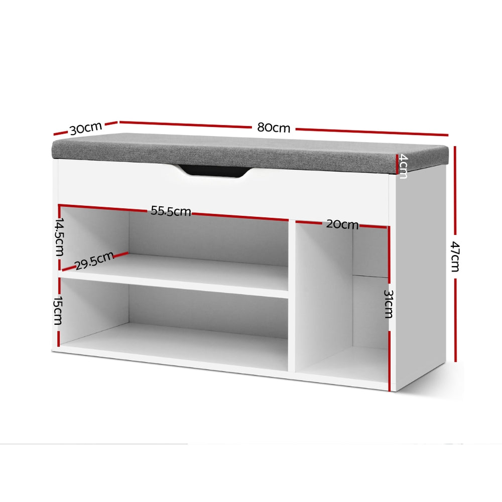 Allen Shoe Cabinet Bench, Stores 9 Pairs, White