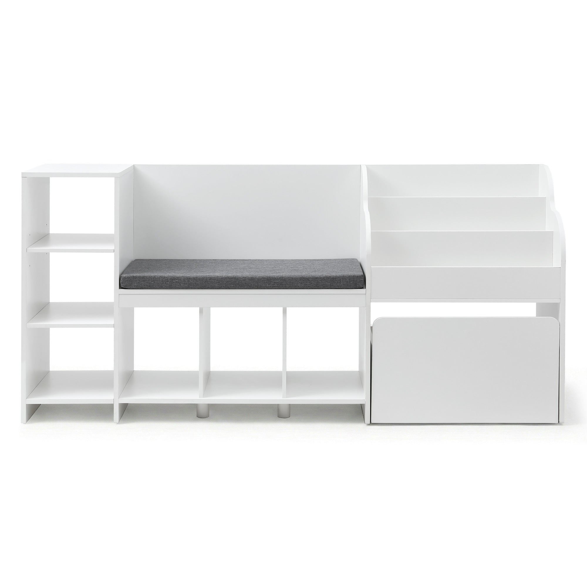 Keezi Kids Storage Unit Bookshelf Toy Box Organiser Bench Seat Cabinet 170cm White