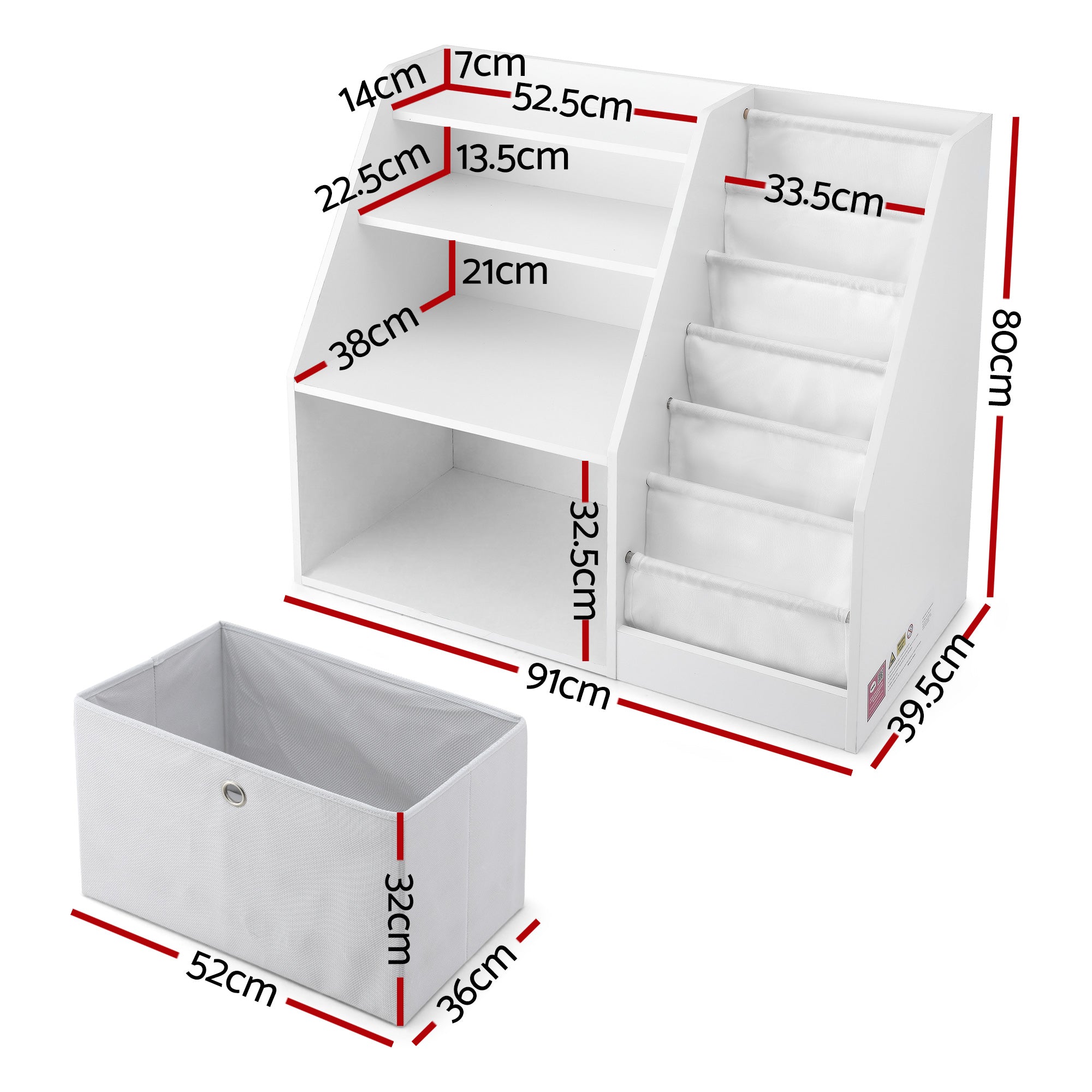 Keezi Kids Bookshelf Children Bookcase Organizer Storage Rack Display Drawer White