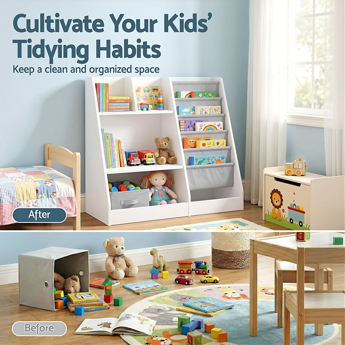 Keezi Kids Bookshelf and Storage Organiser, White