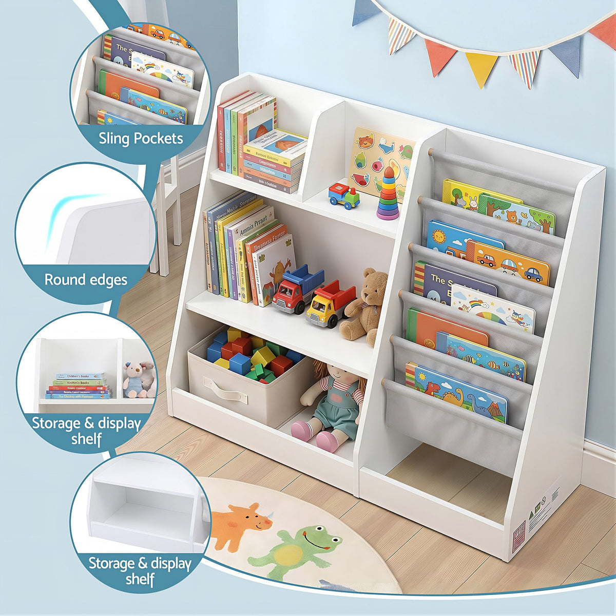 Keezi Kids Bookshelf and Storage Organiser, White