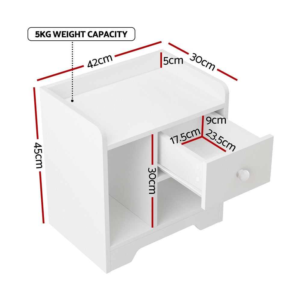 Artiss White Bedside Table Drawer Nightstand with Open Shelf