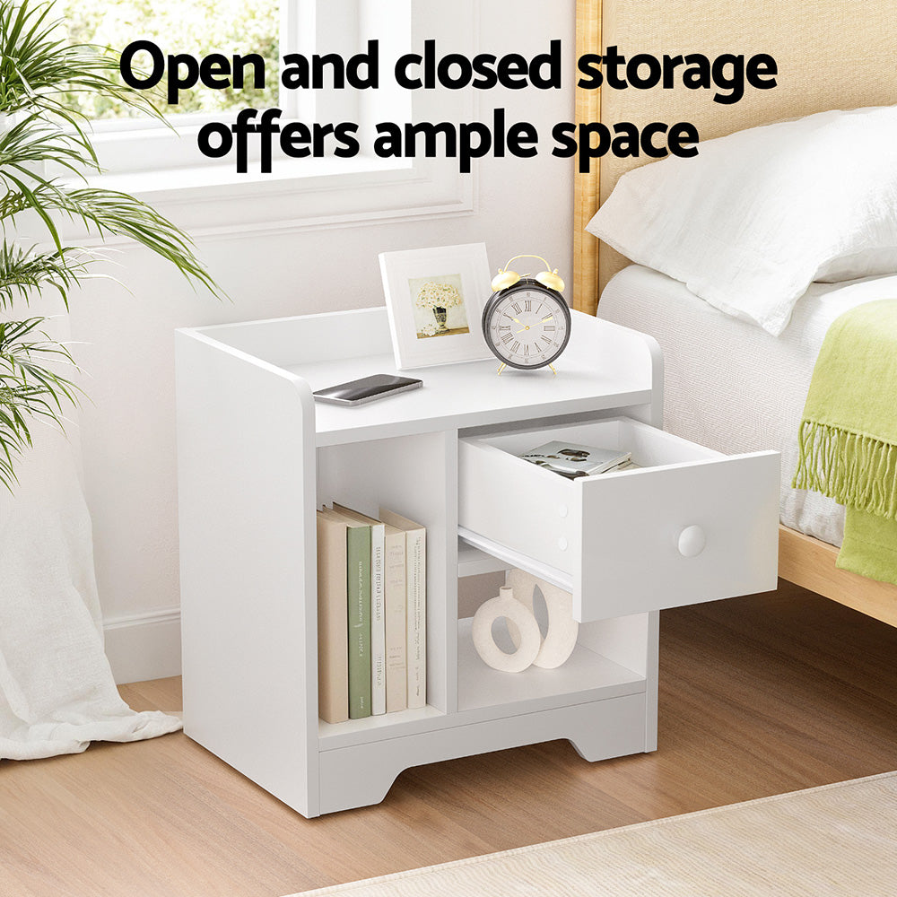 Artiss White Bedside Table Drawer Nightstand with Open Shelf