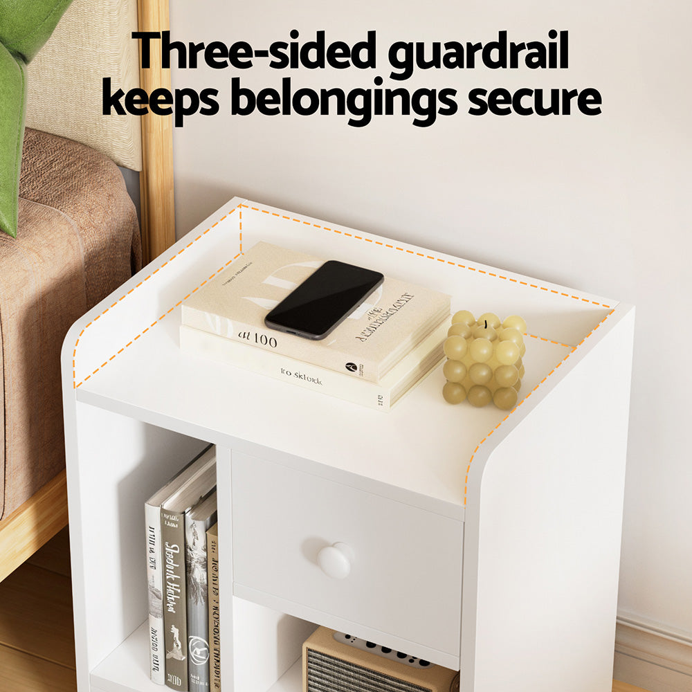Artiss White Bedside Table Drawer Nightstand with Open Shelf