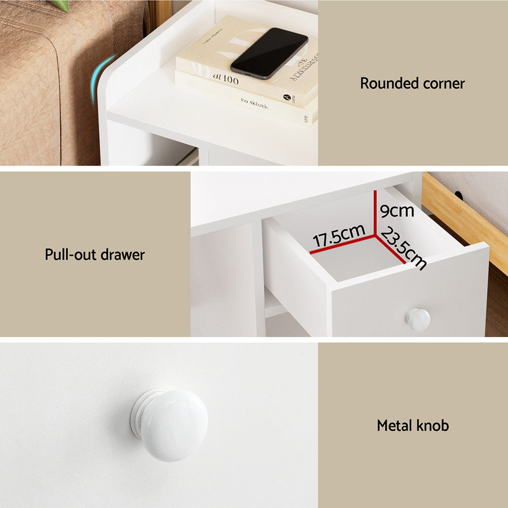 Artiss White Bedside Table Drawer Nightstand with Open Shelf