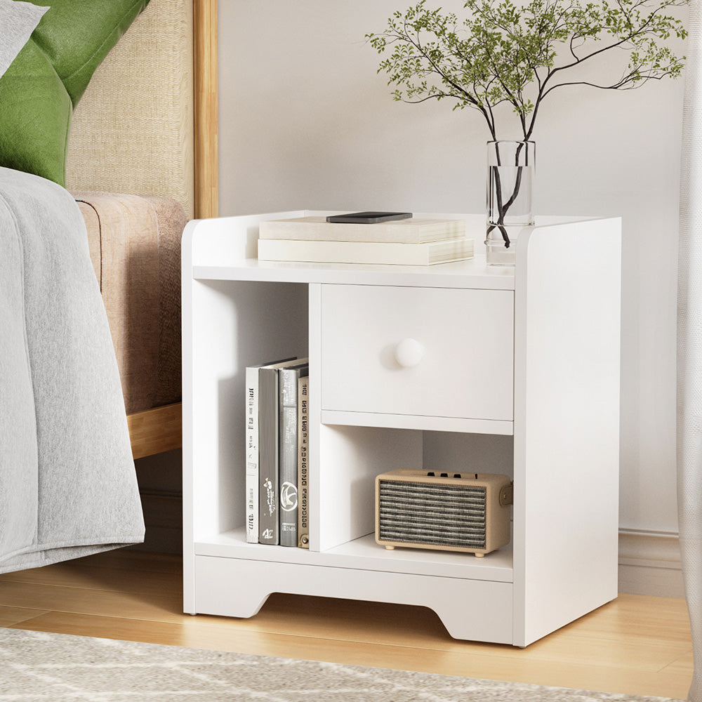 Artiss White Bedside Table Drawer Nightstand with Open Shelf