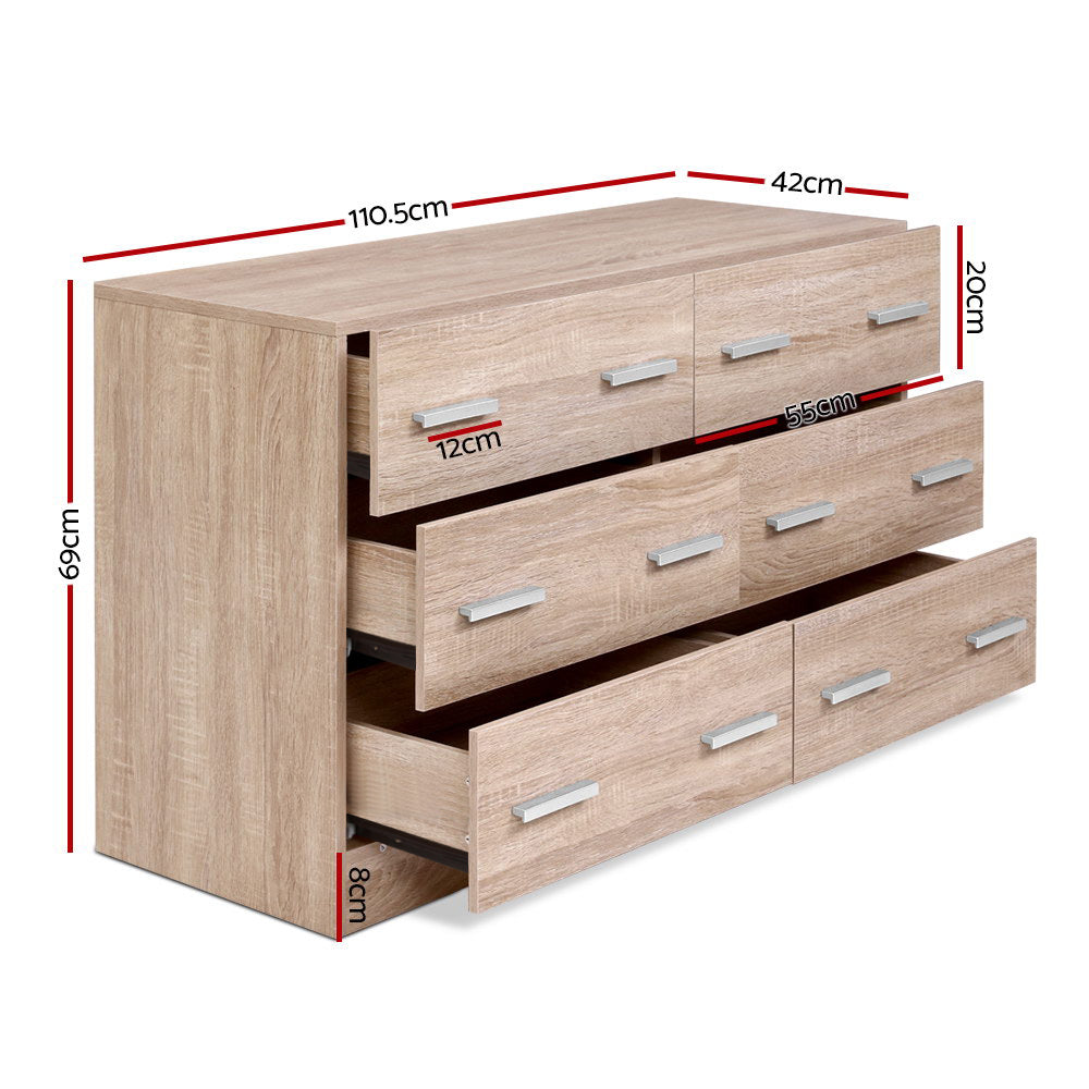 VEDA 6-Drawer Lowboy Pine Chest
