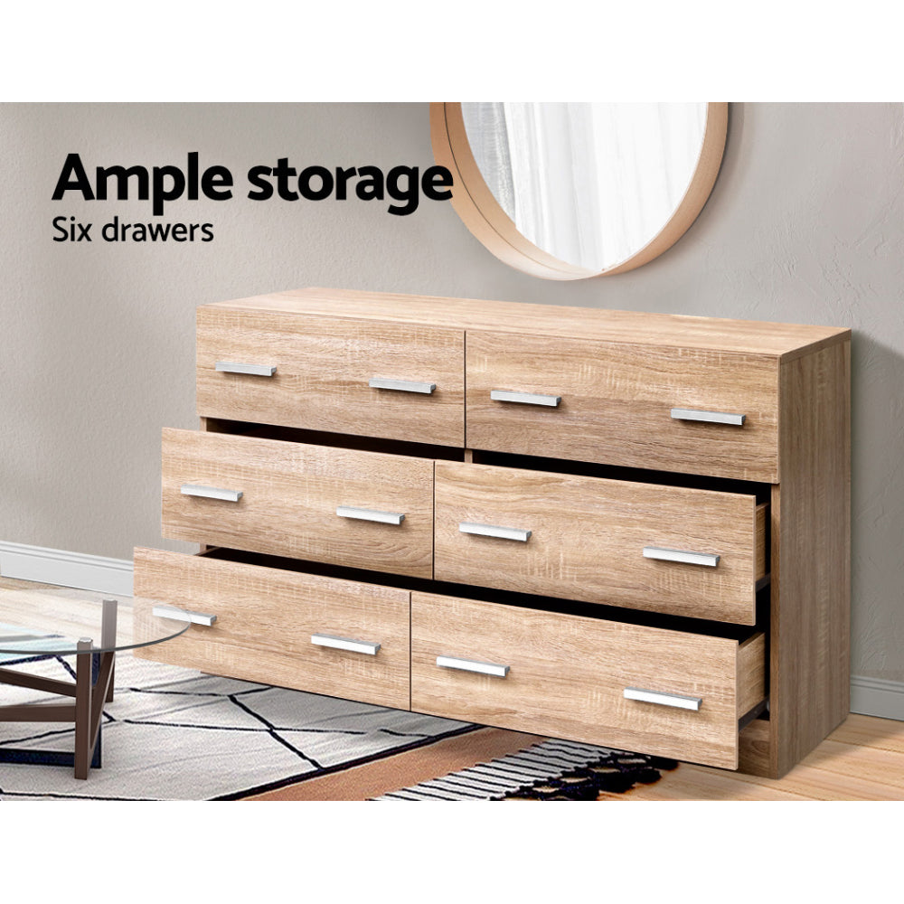 VEDA 6-Drawer Lowboy Pine Chest