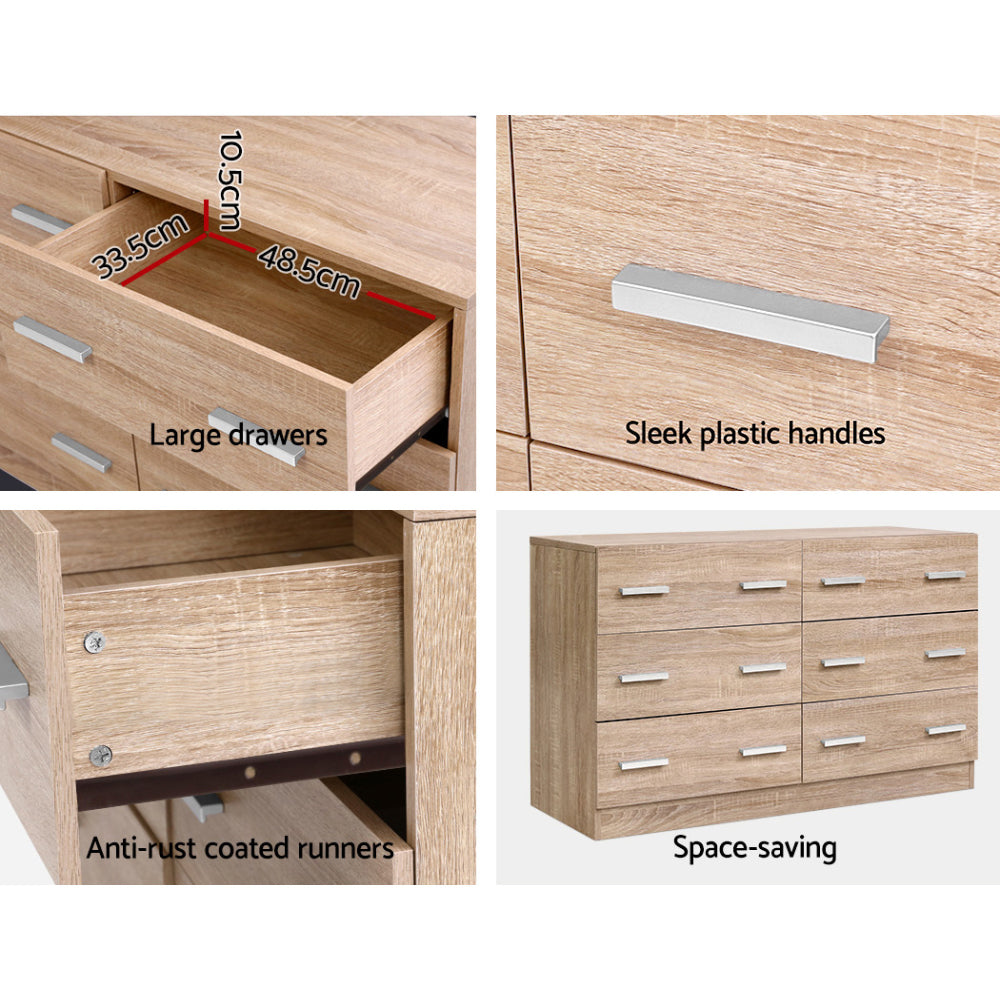 VEDA 6-Drawer Lowboy Pine Chest