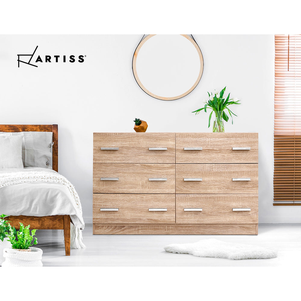 VEDA 6-Drawer Lowboy Pine Chest