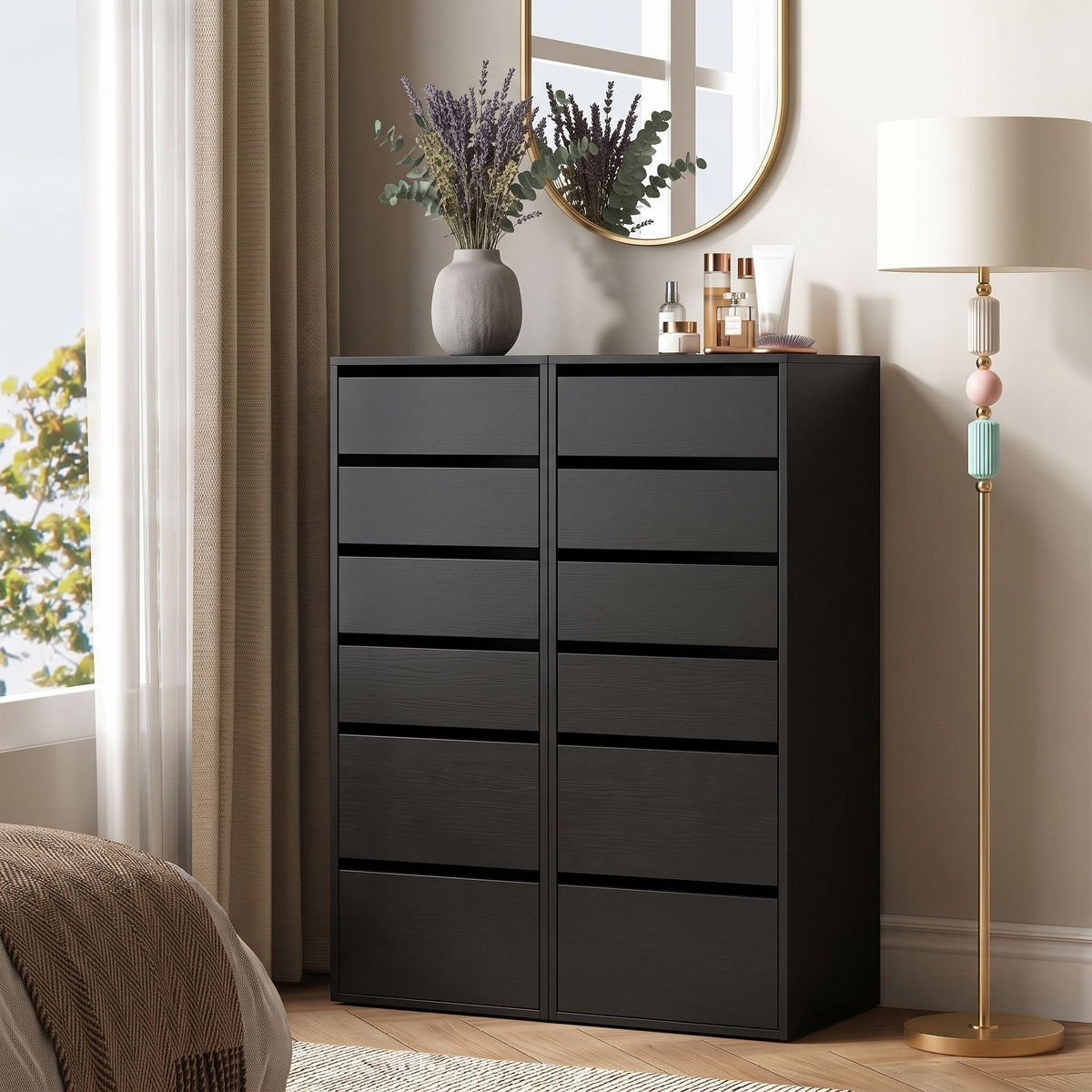 Artiss 2x Chest of 6 Drawers Dresser Tallboy Black