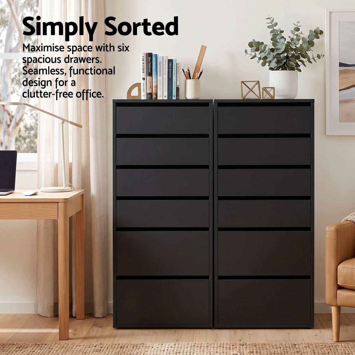 Artiss 2x Chest of 6 Drawers Dresser Tallboy Black