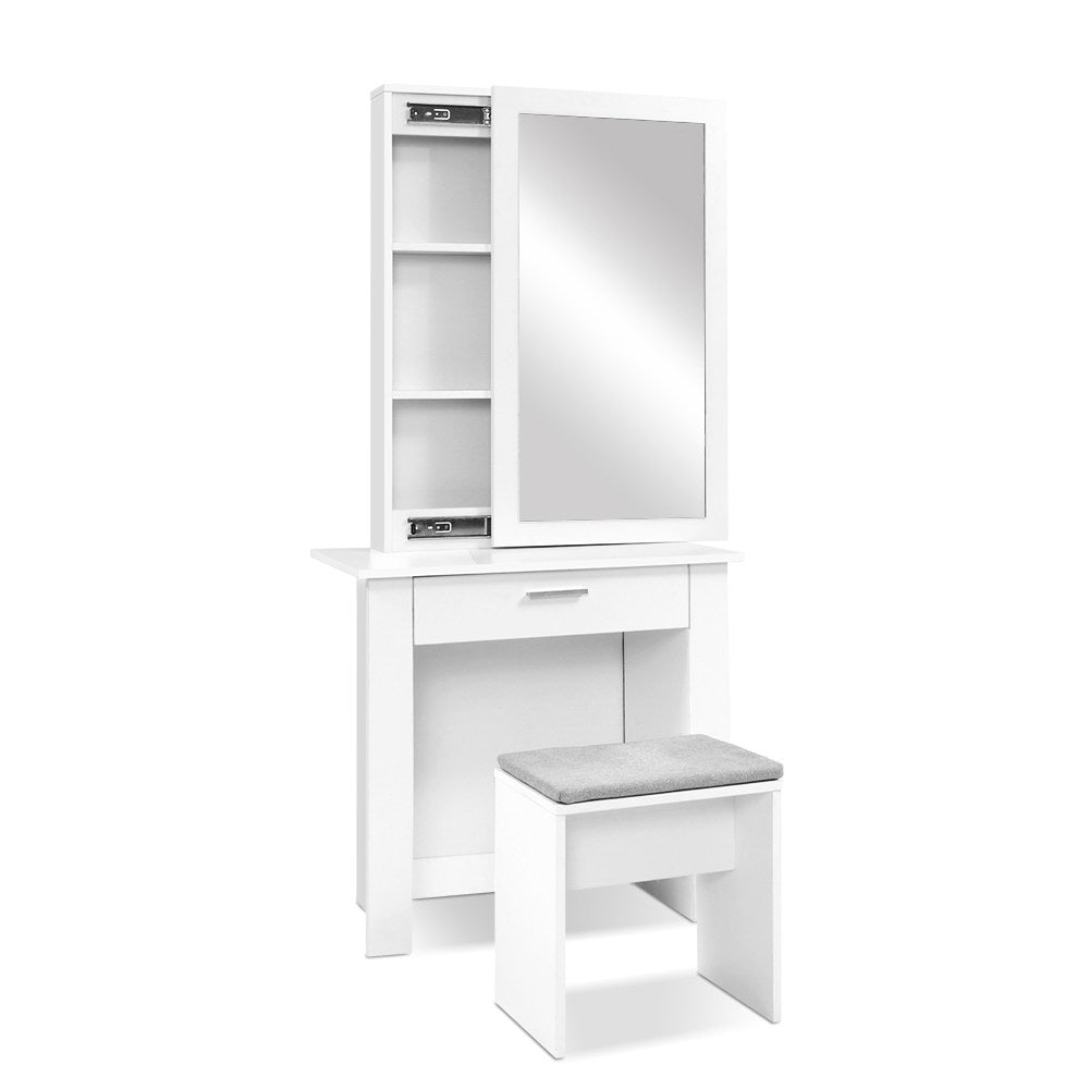 Demi Dressing Table Stool Set Sliding Mirror White