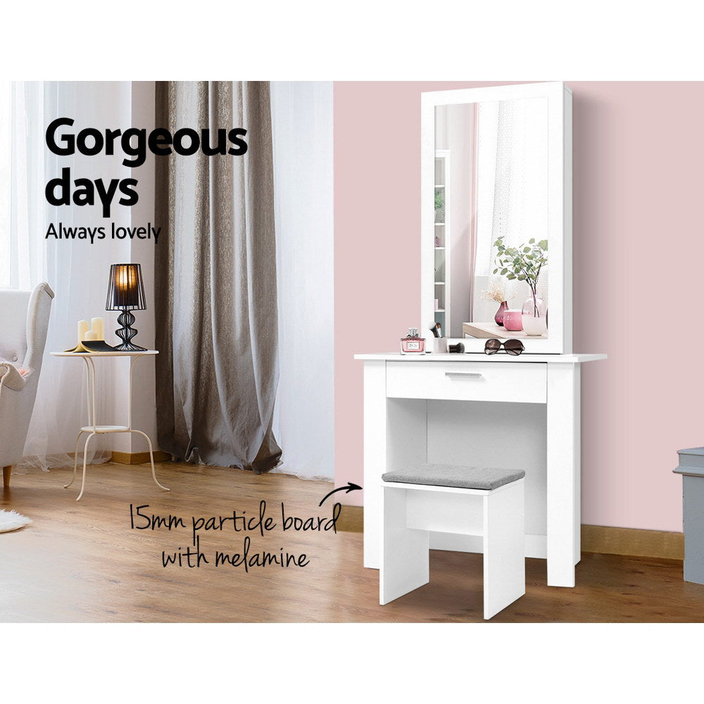Demi Dressing Table Stool Set Sliding Mirror White