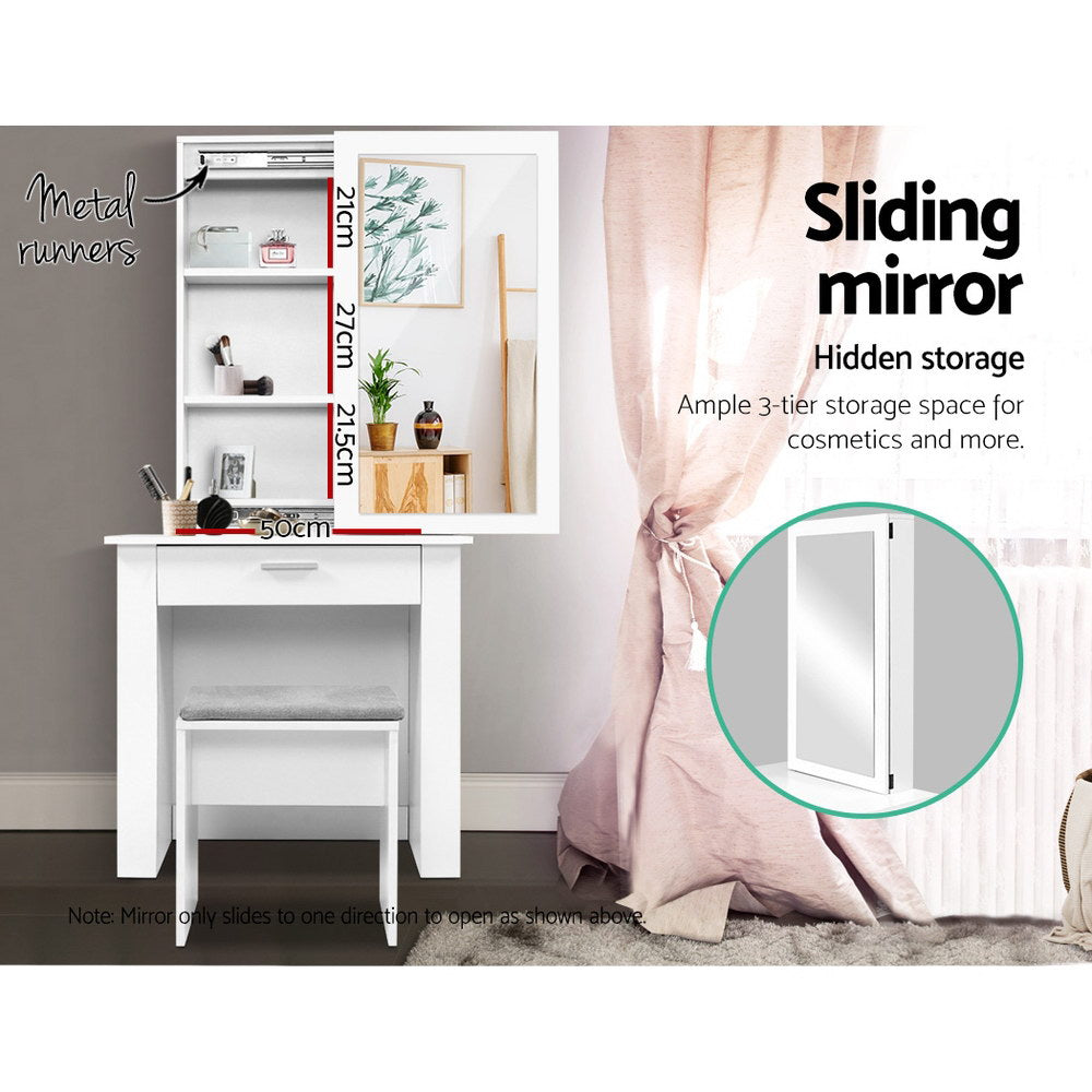 Demi Dressing Table Stool Set Sliding Mirror White