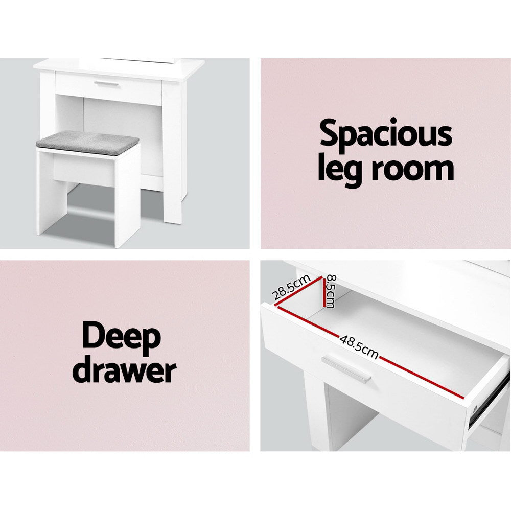 Demi Dressing Table Stool Set Sliding Mirror White