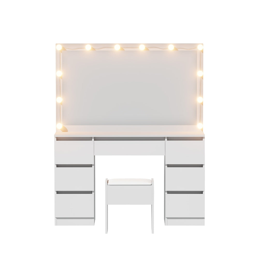 Artiss White Vanity Desk Set 12 LED Bulbs with Stool