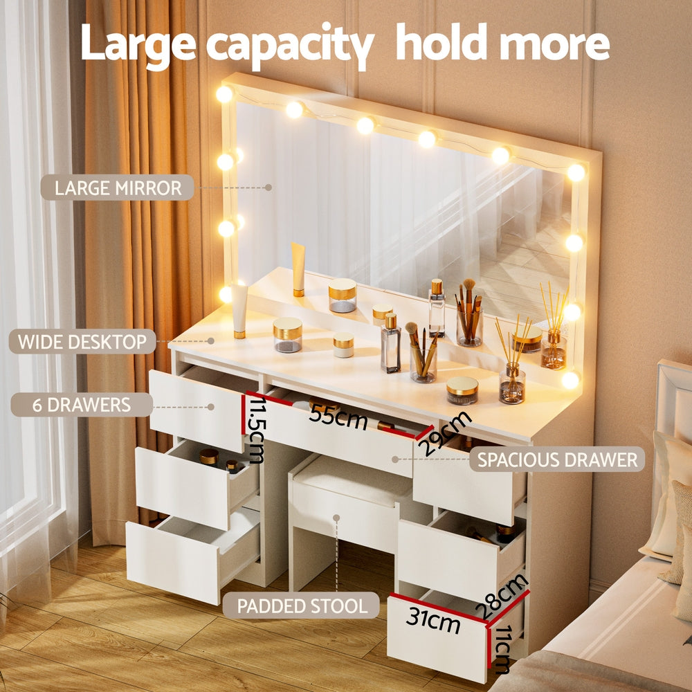 Artiss White Vanity Desk Set 12 LED Bulbs with Stool