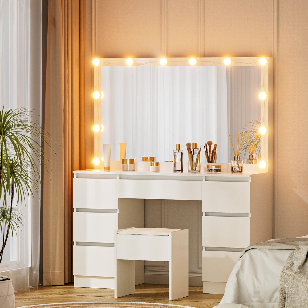 Artiss White Vanity Desk Set 12 LED Bulbs with Stool