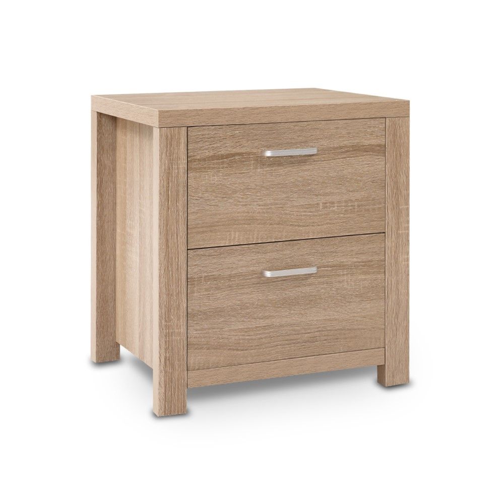 Maxi Bedside Table with 2 Drawers, Pine Woodgrain Finish