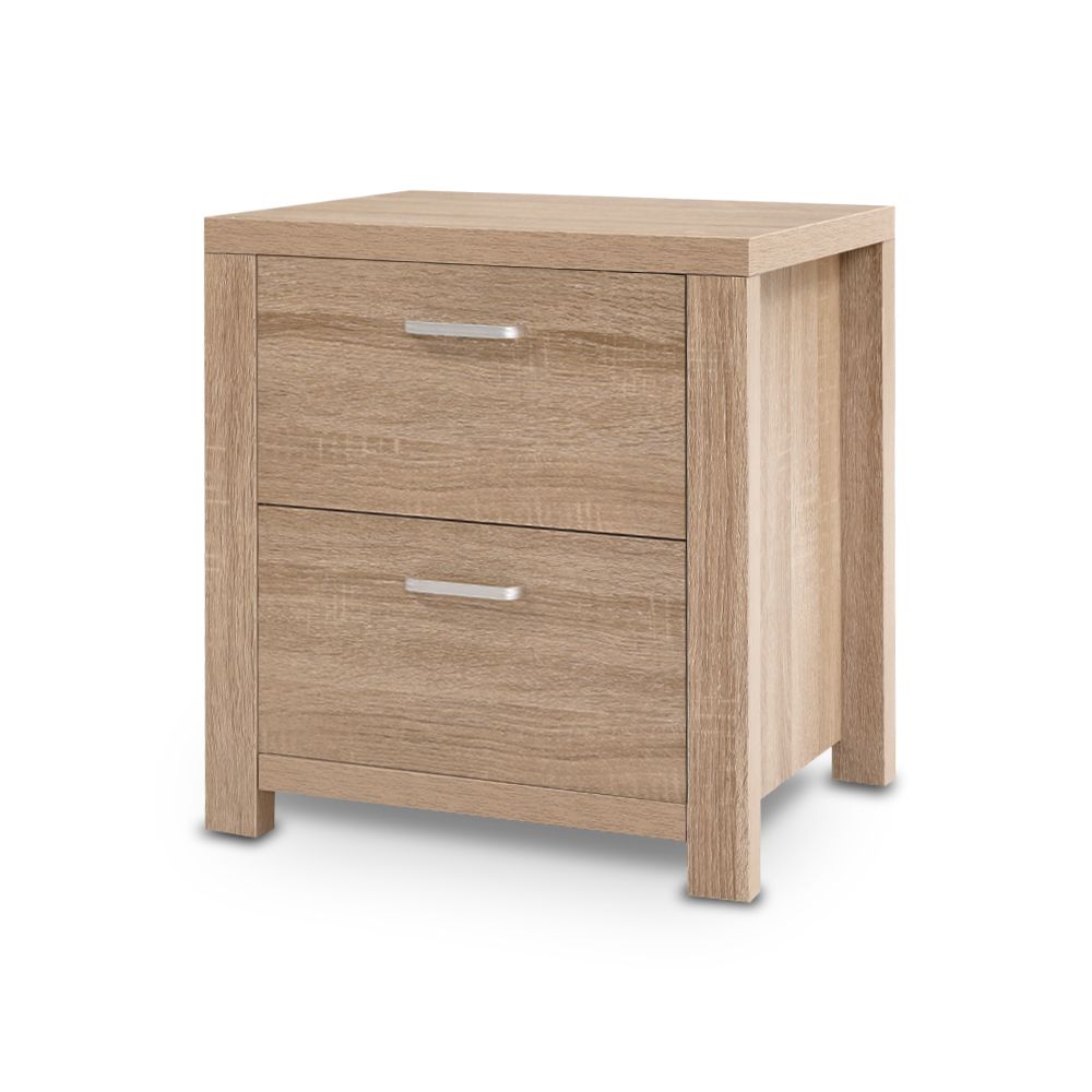 Maxi Bedside Table with 2 Drawers, Pine Woodgrain Finish