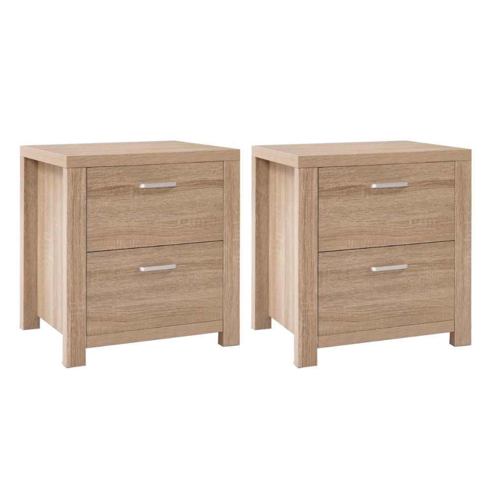 Maxi Bedside Table with 2 Drawers in Pine, Set of Two