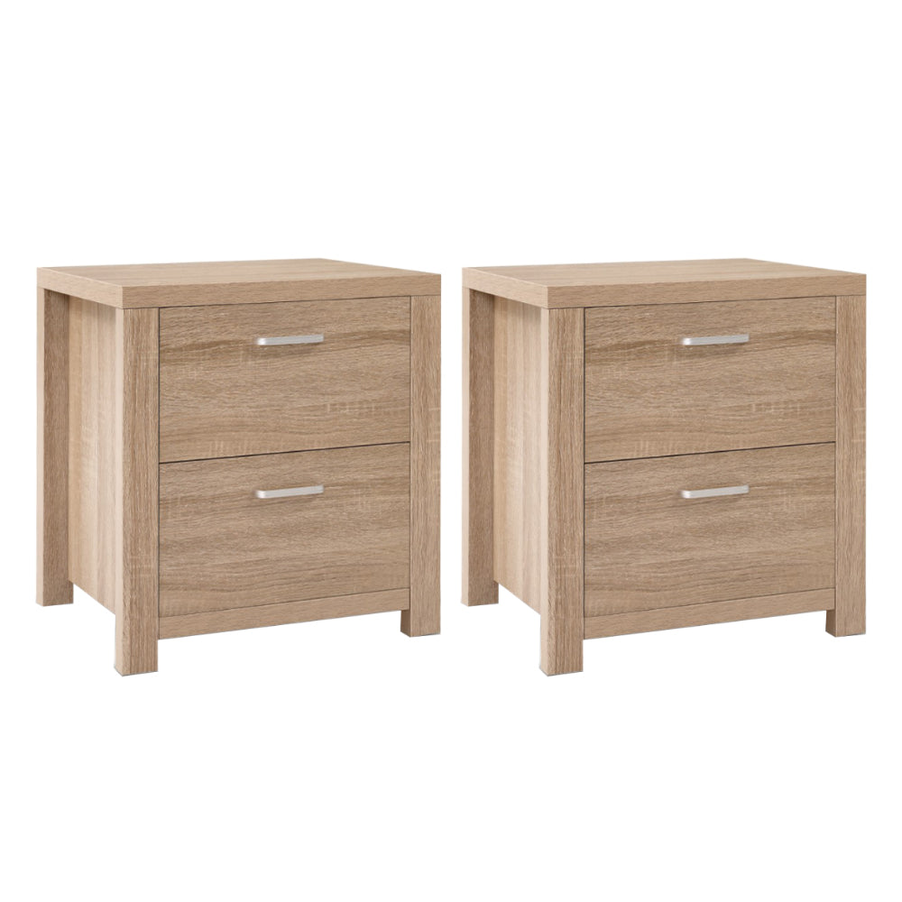 MAXI Pair Bedside Tables 2 Drawers Pine Beige