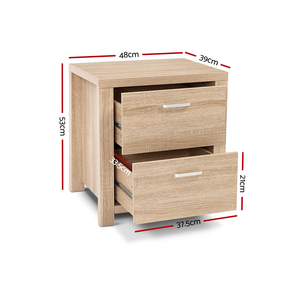 MAXI Pair Bedside Tables 2 Drawers Pine Beige