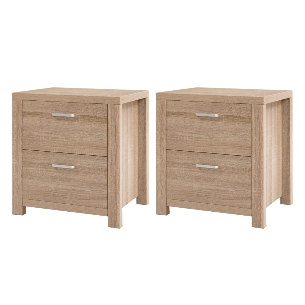 MAXI Pair Bedside Tables 2 Drawers Pine Beige