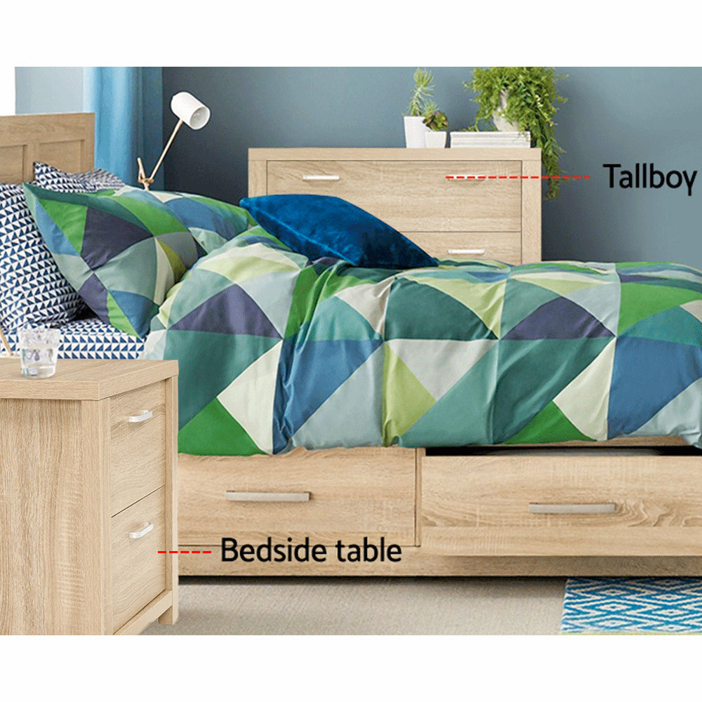MAXI Pair Bedside Tables 2 Drawers Pine Beige