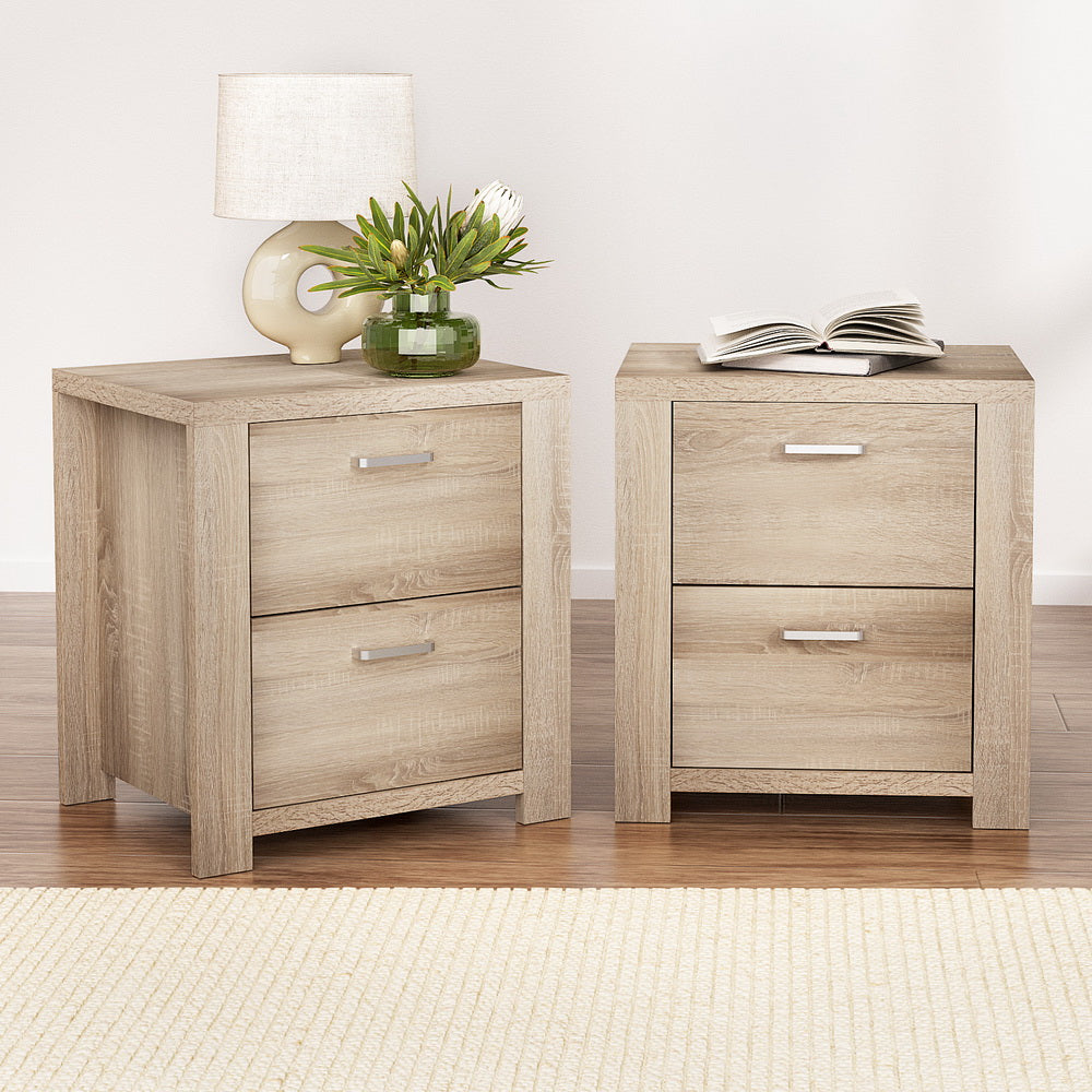 MAXI Pair Bedside Tables 2 Drawers Pine Beige