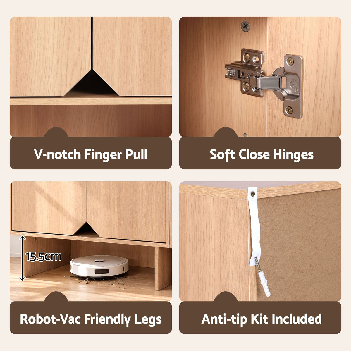 Artiss Modular TV Unit Storage Cabinet Adjustable Shelf Robot-Vac Friendly Pine