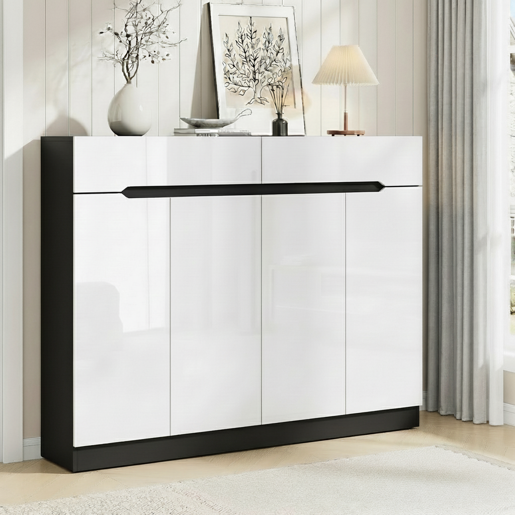 Lydia Shoe Rack Cabinet 120cm with Drawer - White