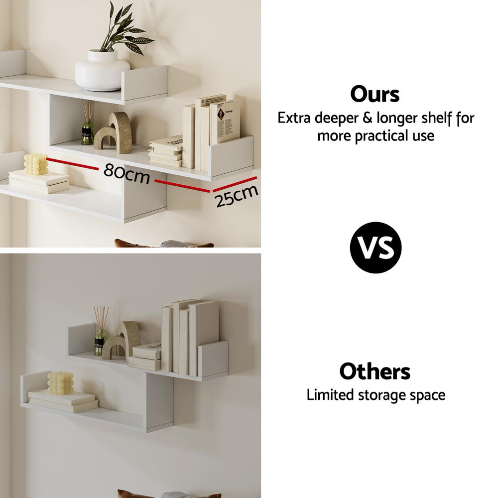 3-Tier Floating Wall Shelf White