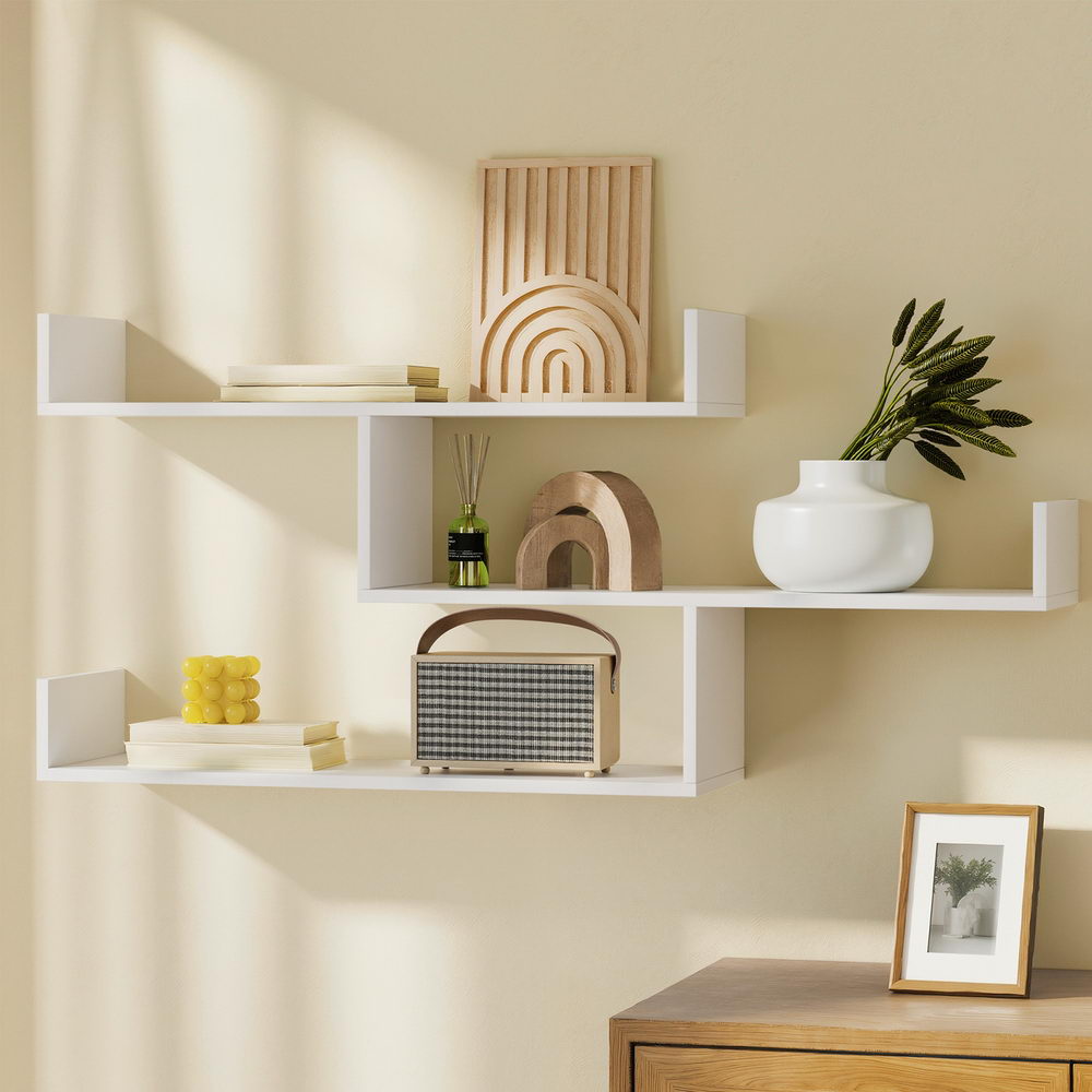 3-Tier Floating Wall Shelf White