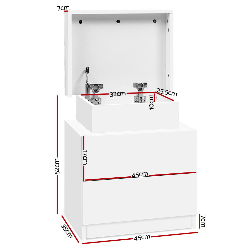 Coley 2-Drawer Bedside Table Lift-up Storage White