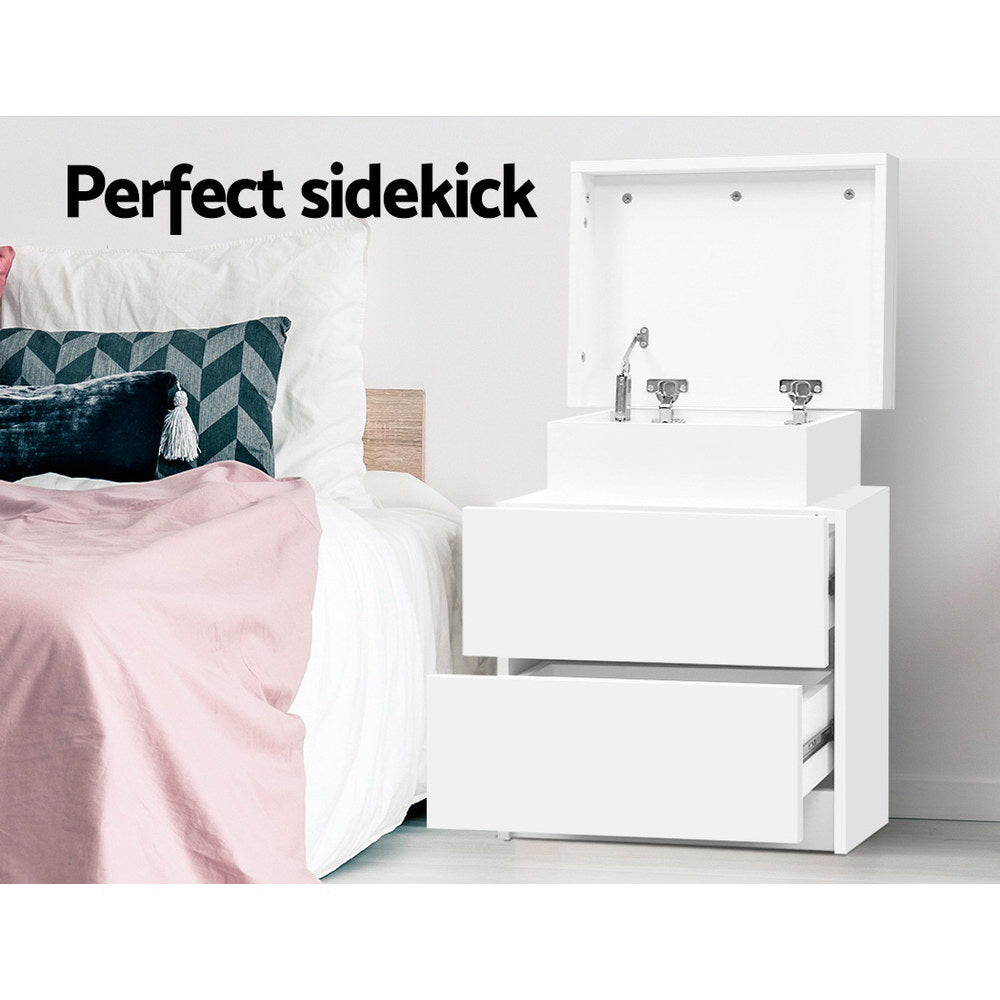 Coley 2-Drawer Bedside Table Lift-up Storage White