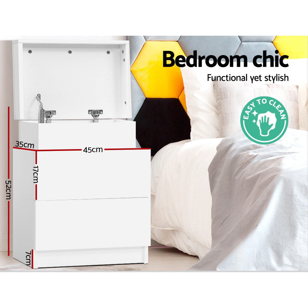 Coley 2-Drawer Bedside Table Lift-up Storage White