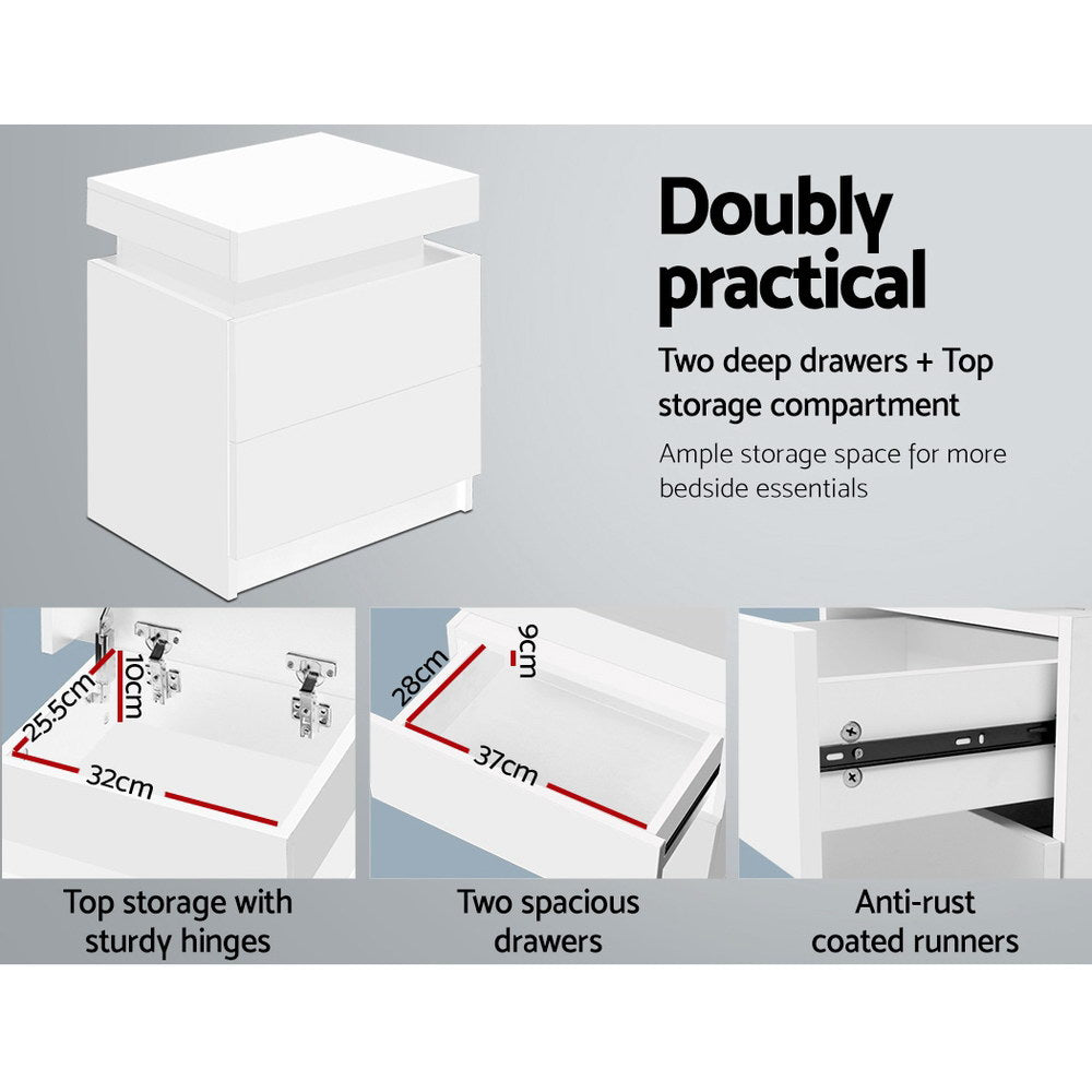 Coley 2-Drawer Bedside Table Lift-up Storage White