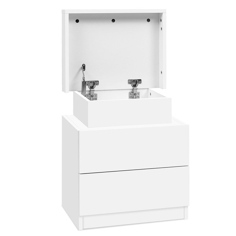 Coley 2-Drawer Bedside Table Lift-up Storage White