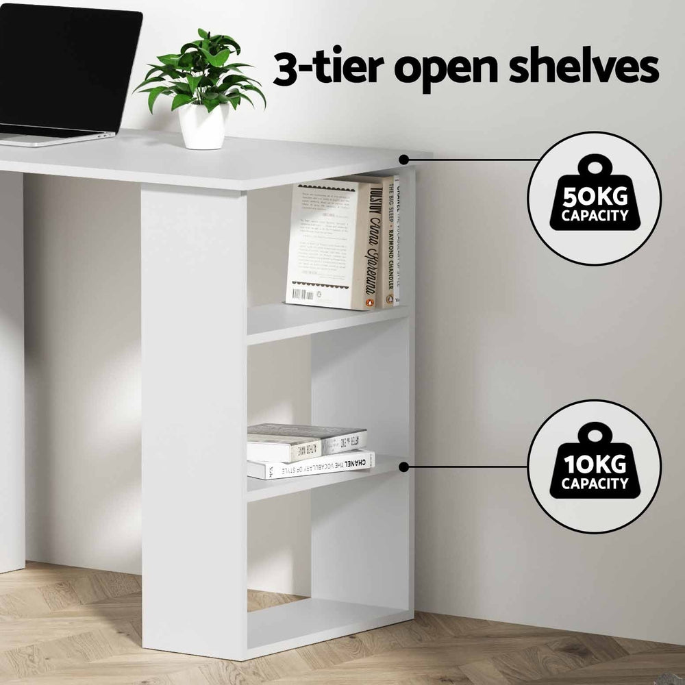 Bobb Computer Desk with Drawers and Shelves, White, 120cm